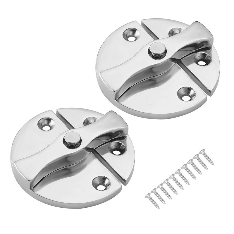 DIALESHU Heavy Duty Marine Boat Door Catch Latch 316 Stainless Steel, 2.32" (59 mm) Hatch Round Turn Button Twist Catch Latch with Screws(2-Pack) - Image 1
